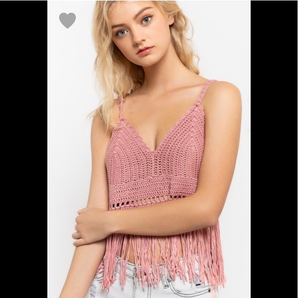 PINK Boho Crochet Fringe Festival Top - Picture 2 of 5